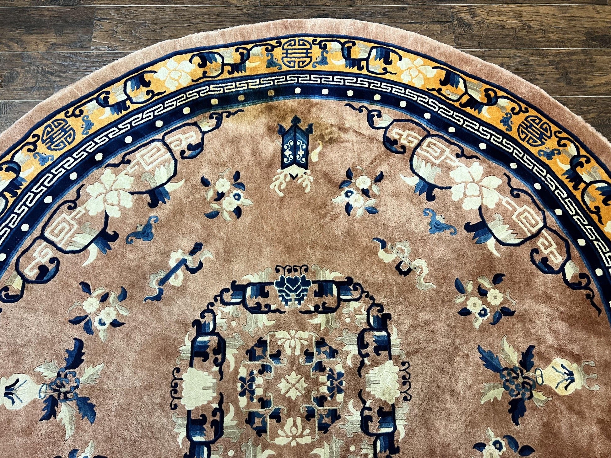 Antique Round Chinese Wool Rug 8x8, Chinese Peking Carpet, Asian Oriental Carpet 8 x 8 ft, Chinese Art Deco Rug, Nichols Rug - Nuvé