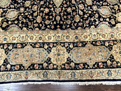 Large Persian Kerman Rug 10x14, Navy Blue and Beige, Floral Medallion, Traditional Elegant Persian Carpet, Signed by Masterweaver - Nuvé