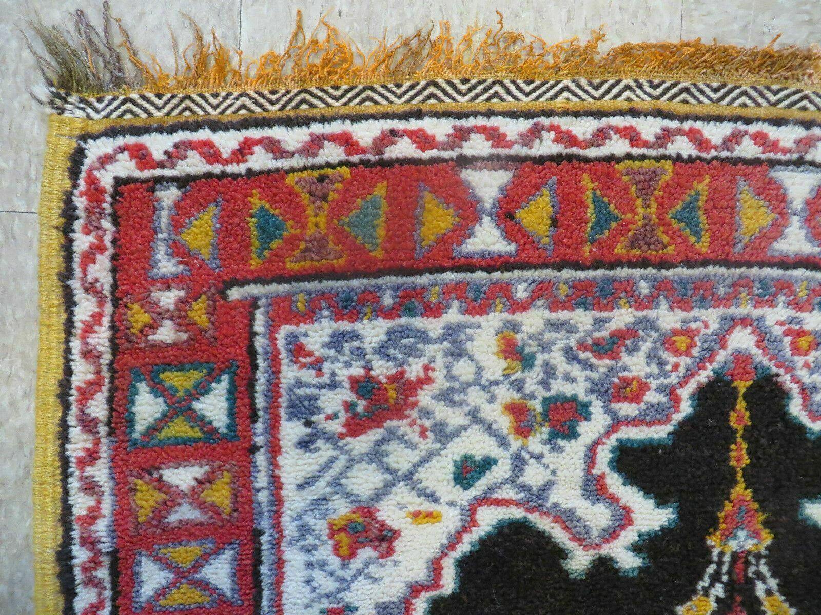 Antique Moroccan Runner Rug 3x7, Moroccan Prayer Rug, Double Mehrab Prayer Arches, Black and Red, Hand-Knotted Wool Carpet, Hallway Rug Nice - Nuvé