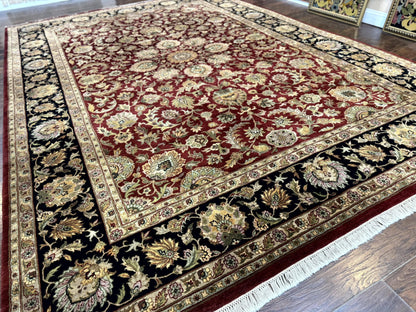Indian Agra Rug 10x14, Traditional Oriental Carpet, Room Sized Wool Area Rug, Floral, Maroon - Nuvé