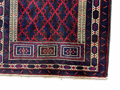 3x5 Vintage Handmade Tribal Wool Rug Balouchi Prayer Rug Afghan Rug Red Blue Wow - Nuvé