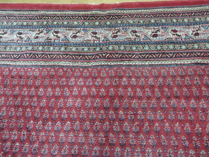 7' X 9' Vintage India Oriental Paisley Handmade Wool Rug Red Vegetable Dyes - Nuvé