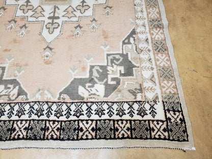 Antique Moroccan Rug 5x7 Tribal Carpet, Hand-Knotted Soft Wool Pile, 5 x 7 Area Rug, Berber Rug, Geometric Open Field Medallion, Pink Ivory - Nuvé