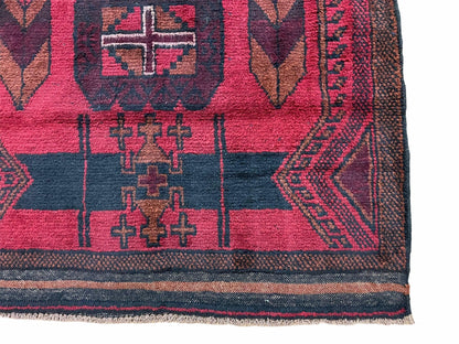 2' 10" X 4'6" Vintage Handmade Tribal Wool Rug Balouchi Rug Afghan Rug Red Black