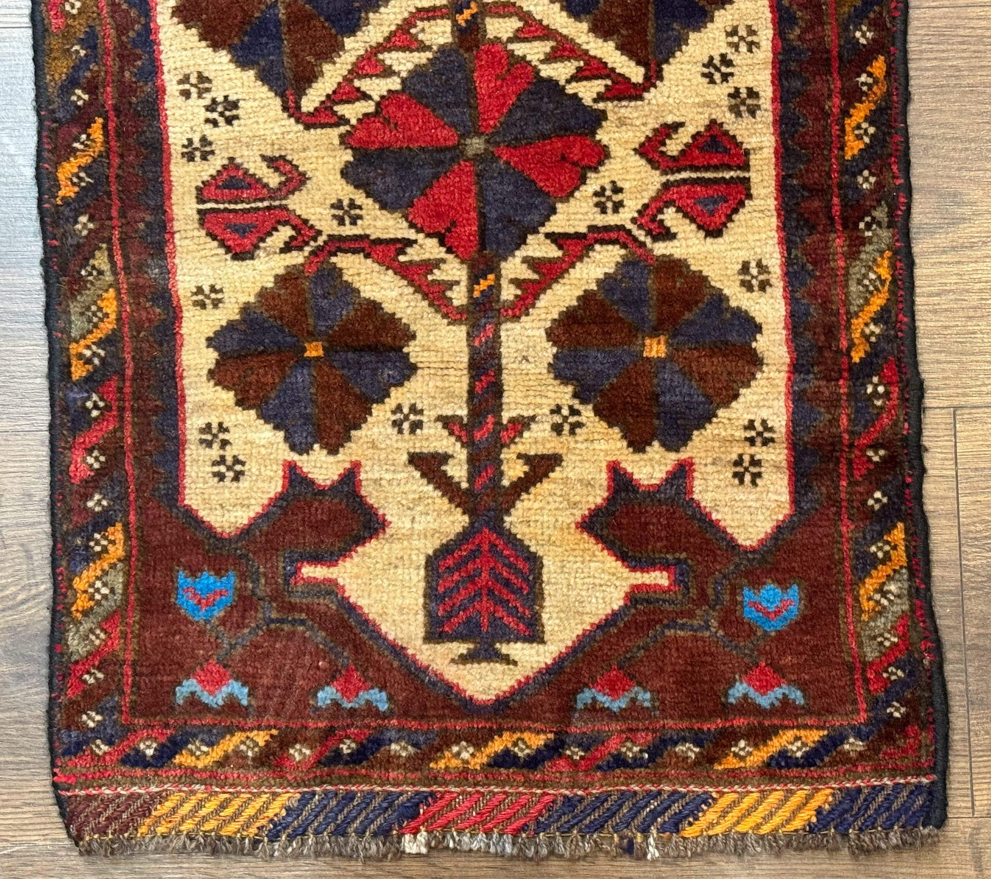 Small Persian Baluchi Tribal Rug, Tan, Handmade - Nuvé