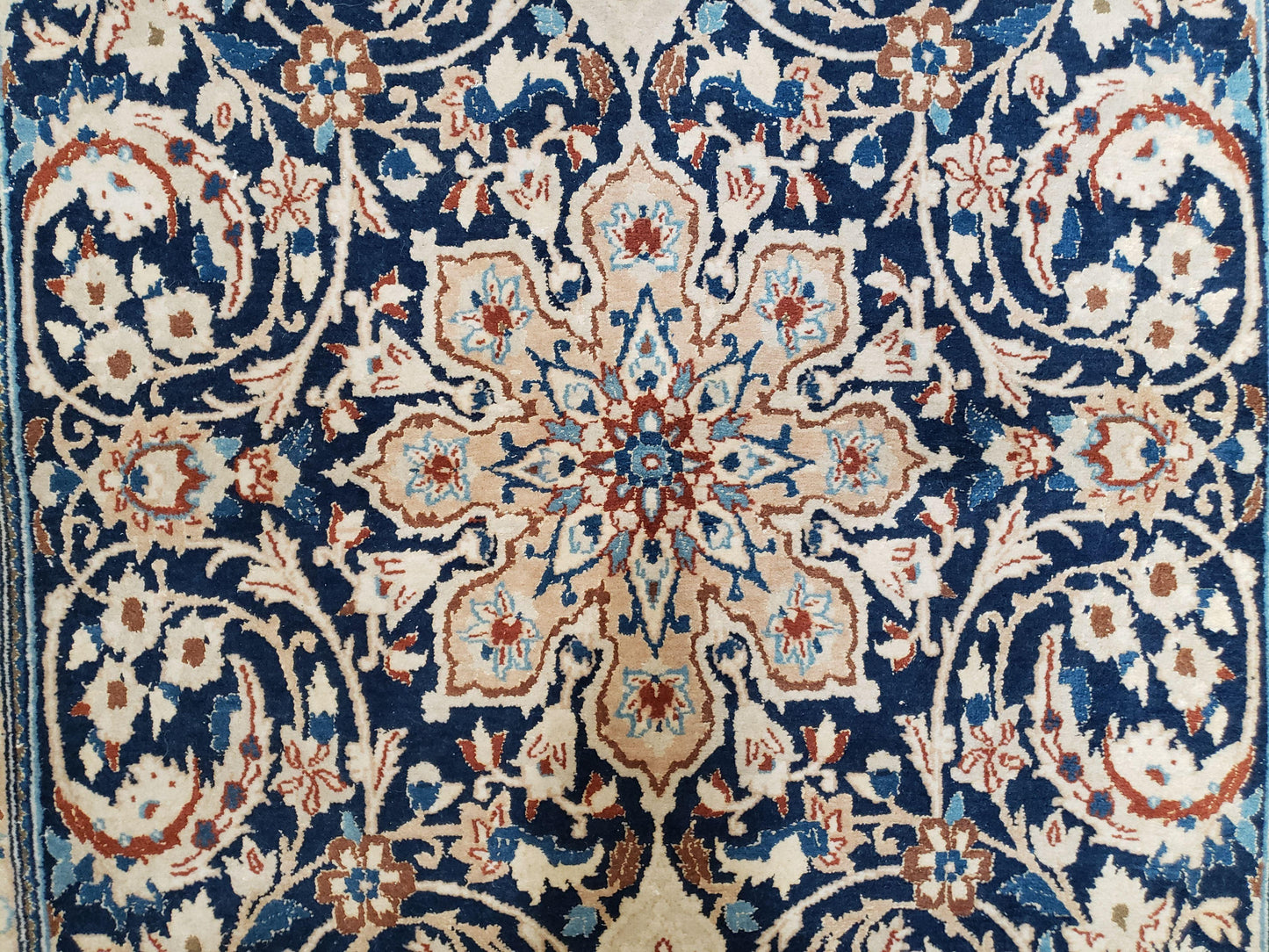 Semi Antique Fine Persian Nain Rug, Ivory & Blue, Wool with Silk Accents, 3'9" x 6'2" - Nuvé