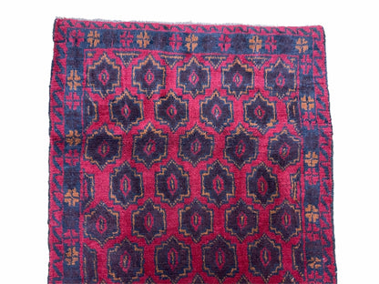 2' 10" X 4'7" Vintage Handmade Tribal Wool Rug Balouchi Rug Afghan Rug Red Blue - Nuvé