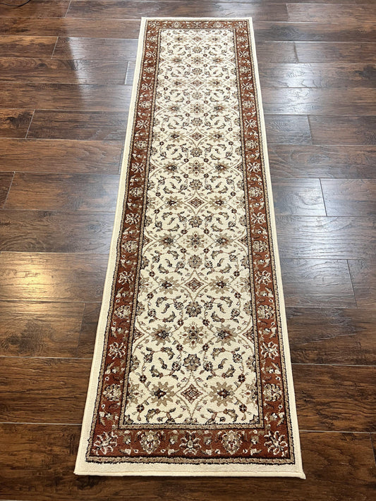 Runner Rug 2 x 7.6, Skinny Runner, Oriental Rug for Hallway, Ivory & Rust Red, Floral Allover - Nuvé