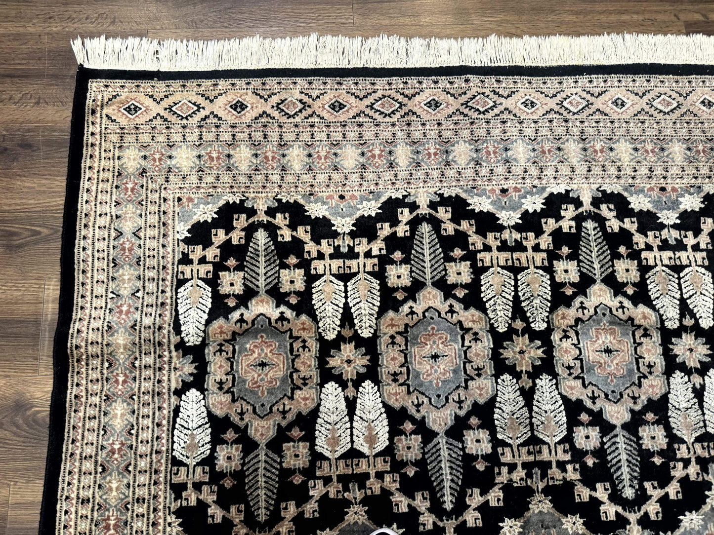 Turkoman Bokhara Rug 6x9, Pakistani Carpet, Black, Hand Knotted - Nuvé