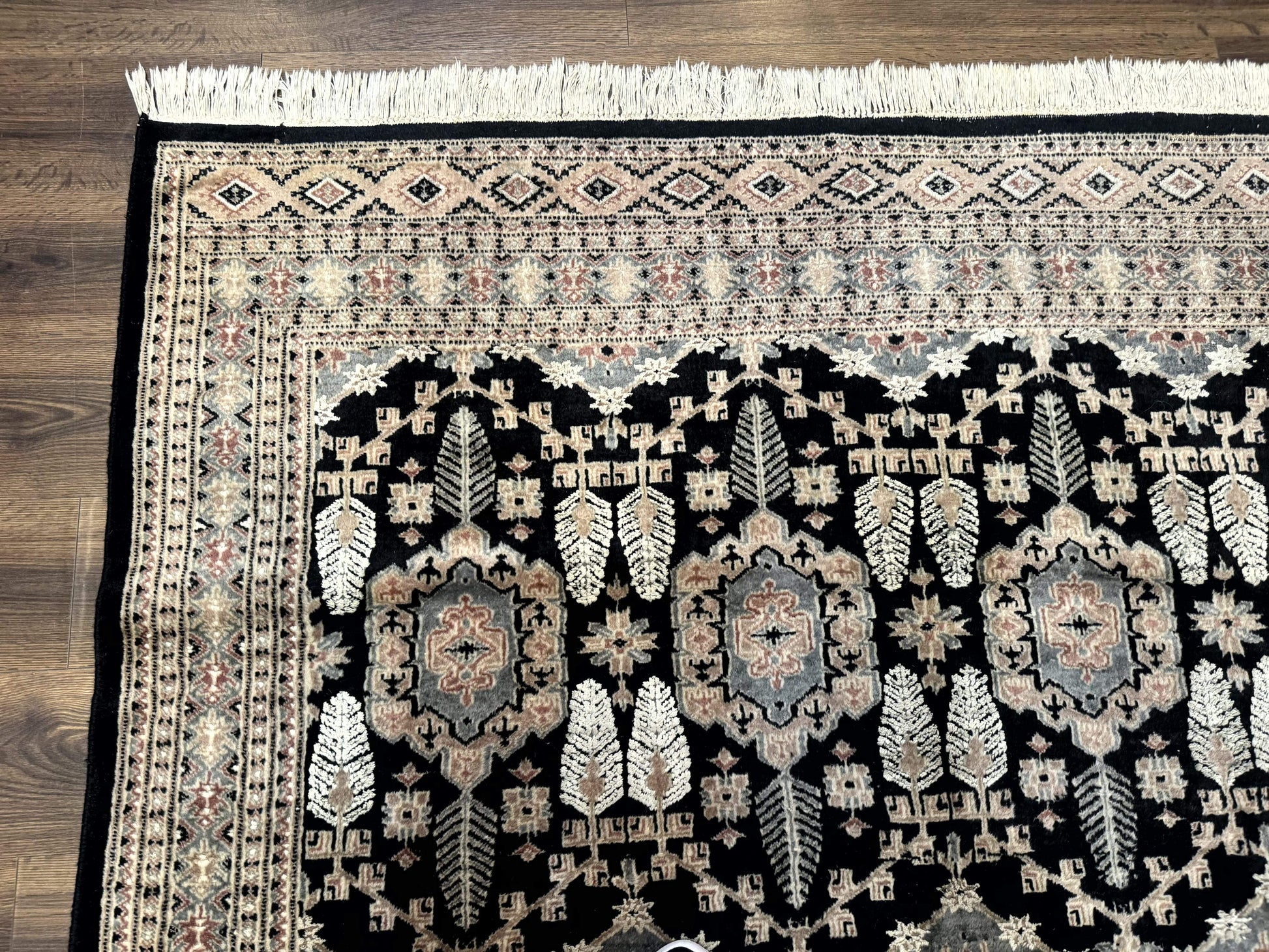 Turkoman Bokhara Rug 6x9, Pakistani Carpet, Black, Hand Knotted - Nuvé