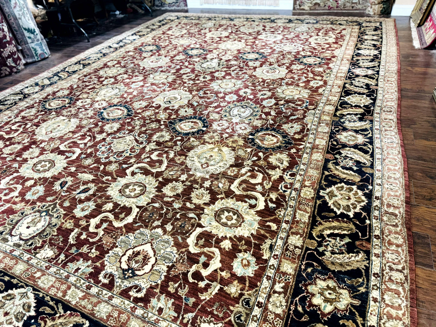 Palace Sized Indian Agra Rug 12x17, Wool Handmade Floral Allover Carpet - Nuvé