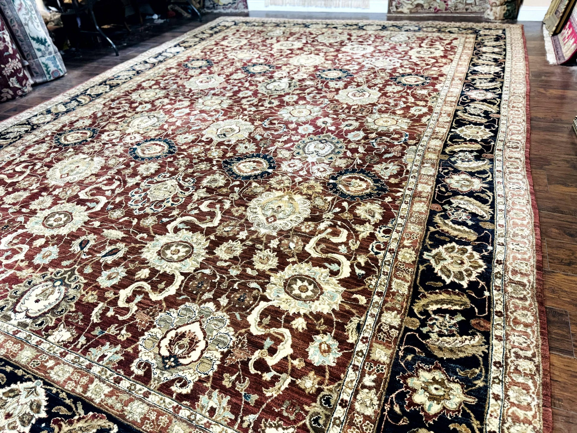 Palace Sized Indian Agra Rug 12x17, Wool Handmade Floral Allover Carpet - Nuvé