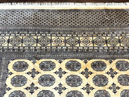 Pakistani Bokhara Turkoman Rug 9x11, Cream, Handmade Wool Vintage Carpet - Nuvé