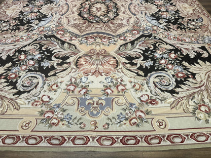 Wonderful Needlepoint Rug 10x14, Large Aubusson Carpet, Floral, Elegant, European Design - Nuvé