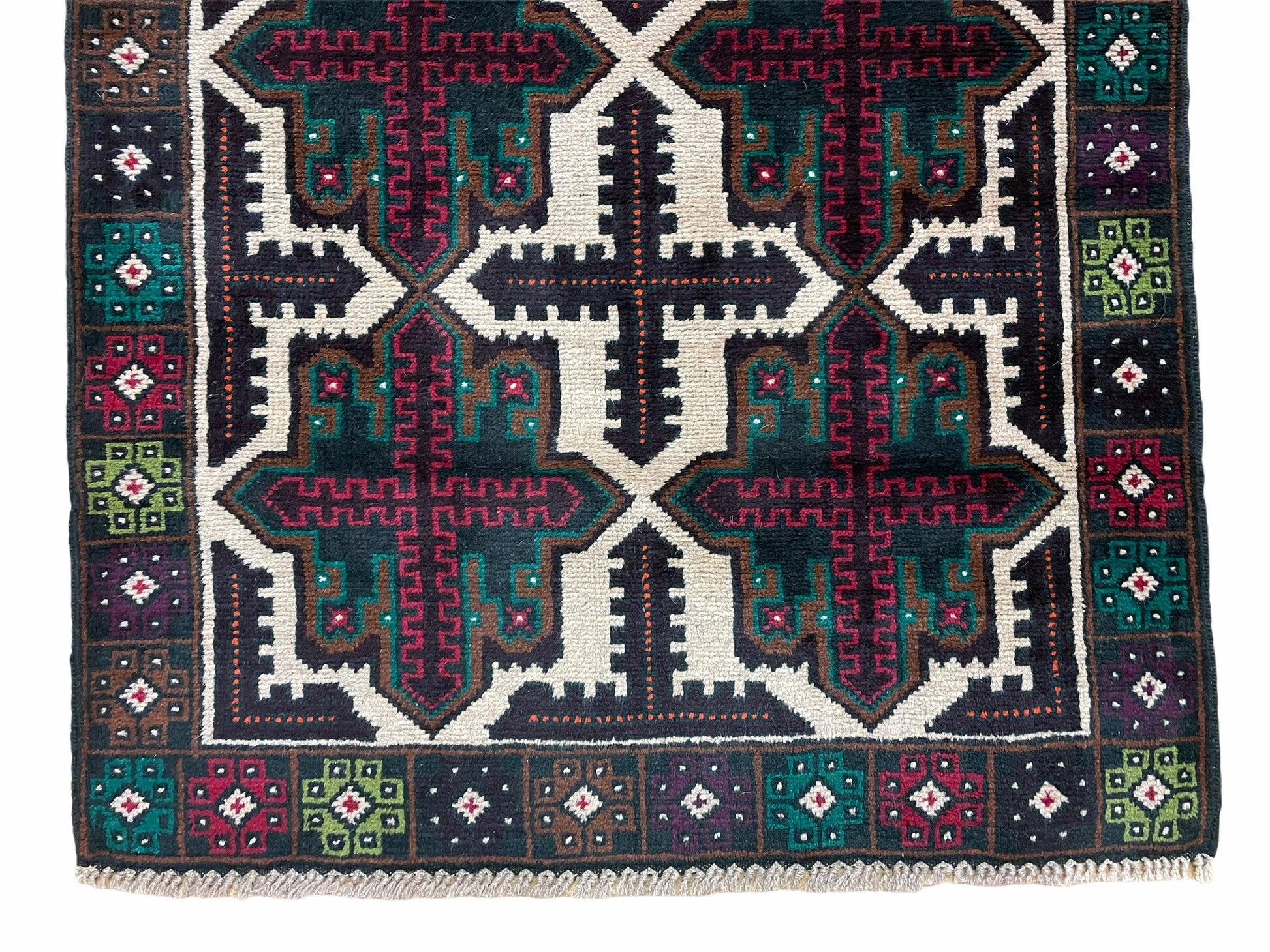 3 X 4.4 Vintage Handmade Tribal Wool Rug Balouchi Rug Afghan Rug Red Beige Green - Nuvé