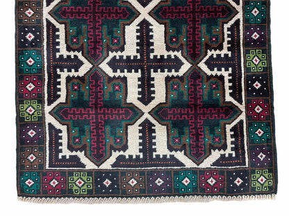 3 X 4.4 Vintage Handmade Tribal Wool Rug Balouchi Rug Afghan Rug Red Beige Green - Nuvé