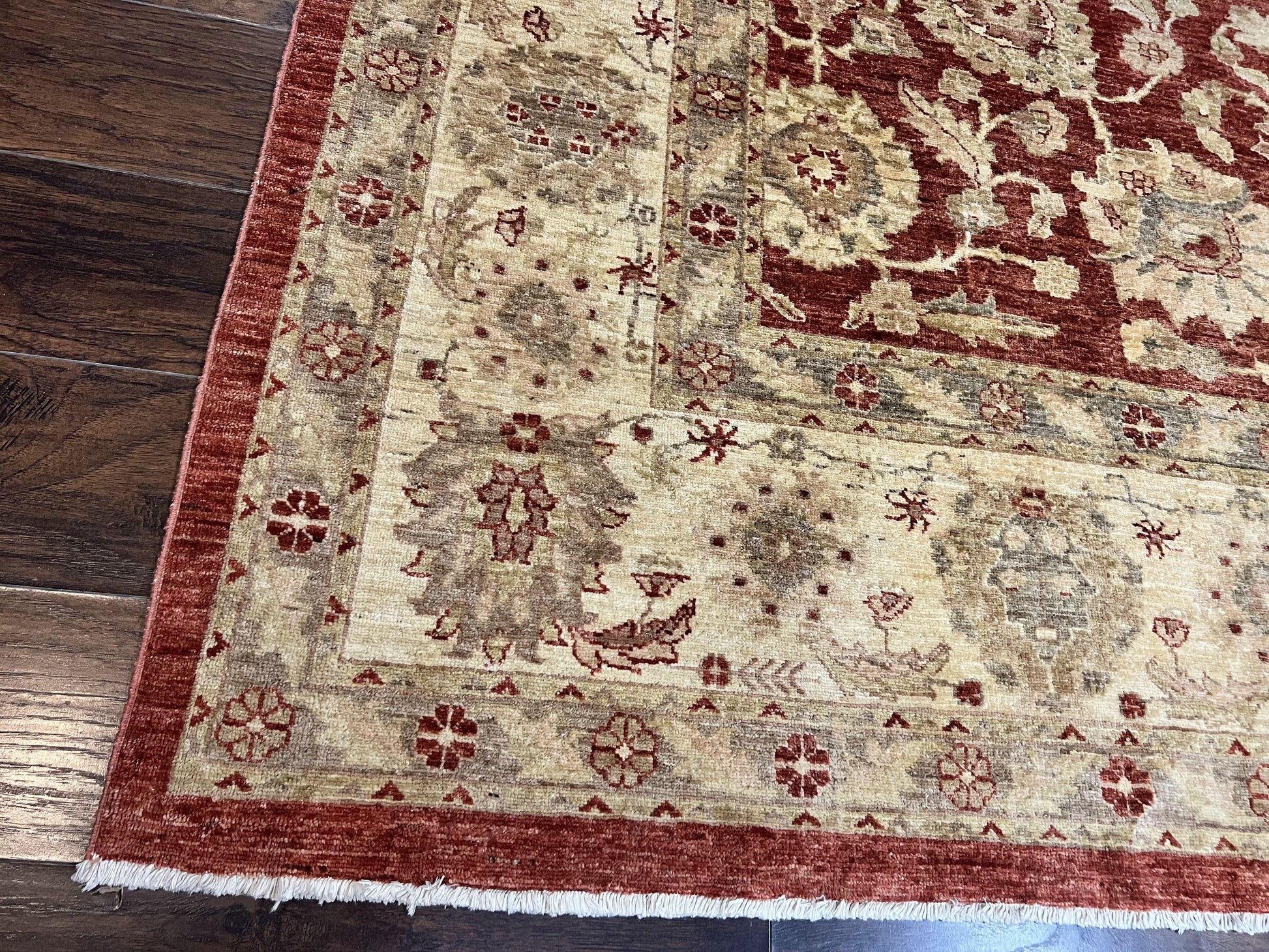Pak Persian Rug 10x14, Sultanabad Mahal Peshawar Chobi Carpet, Large Vintage Wool Oriental Rug, Maroon & Beige, Floral Allover, Handmade - Nuvé