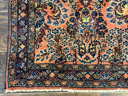 Antique Persian Lilihan Rug 2x4, Red, Floral, Wool, Handmade Lilian Persian Carpet - Nuvé