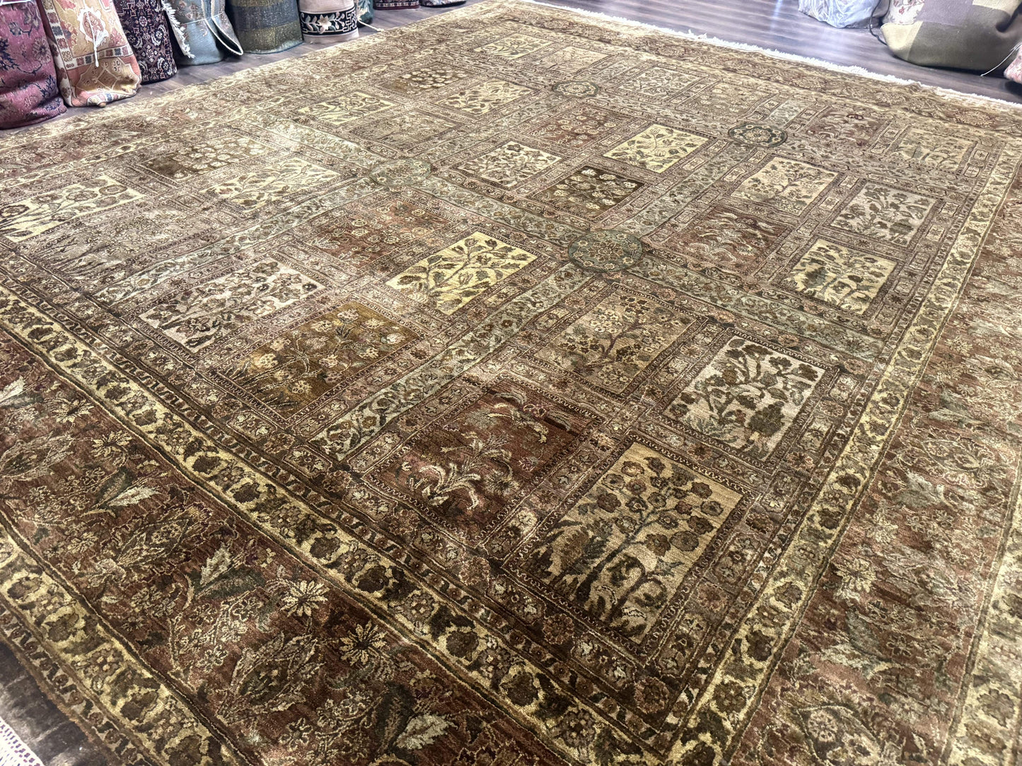 Large Indian Wool Rug 12x14, Wool Handmade Panel Design Carpet, Traditional, Palace Size - Nuvé