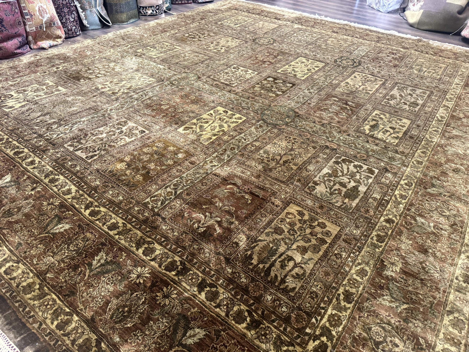 Large Indian Wool Rug 12x14, Wool Handmade Panel Design Carpet, Traditional, Palace Size - Nuvé