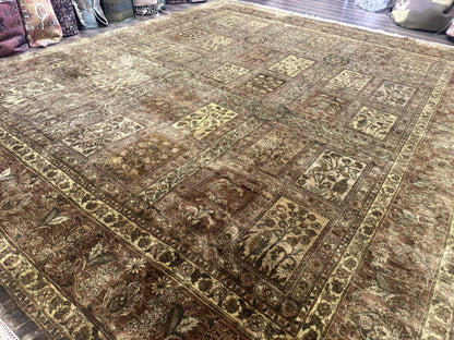 Large Indian Wool Rug 12x14, Wool Handmade Panel Design Carpet, Traditional, Palace Size - Nuvé