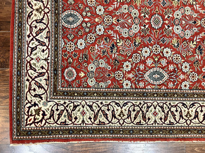 Red Persian Qum Rug 5 x 7.6, Hand Knotted Vintage Wool Fine Carpet 270 KPSI, Floral Allover - Nuvé
