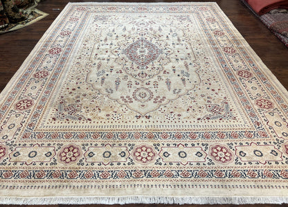 Pak Persian Rug 9x11, Very Fine Hand Knotted Oriental Carpet, Haji Jalili Design, Ivory/Cream, Wool Handmade Room Sized Rug 9 x 11 ft, Nice