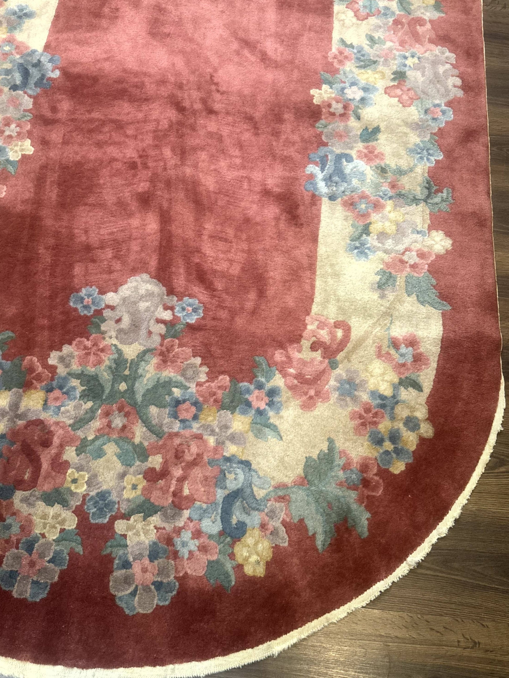 Oval Chinese Peking Rug 5x8, Pink, Floral, Vintage Chinese Wool Carpet - Nuvé