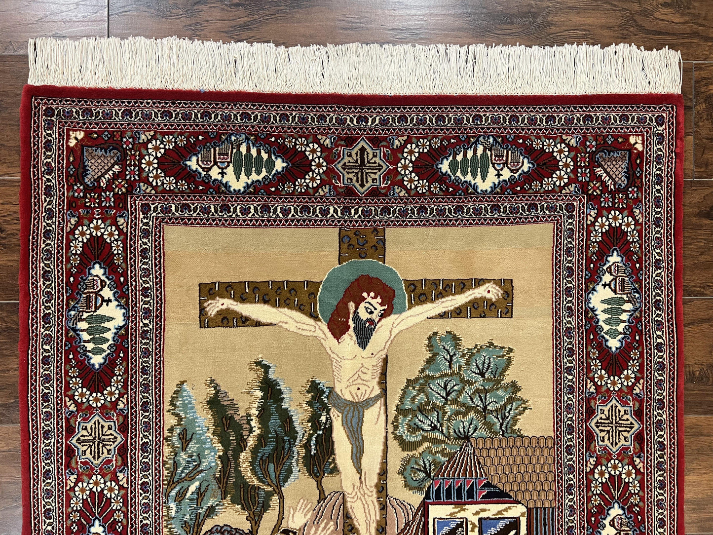 Persian Kashan Pictorial Rug 3x5 - Jesus on Cross - Nuvé