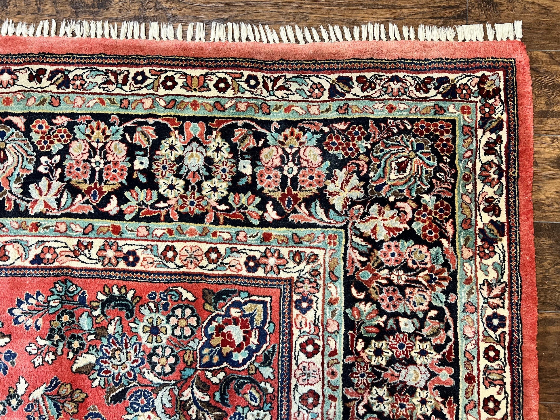 Square Persian Sarouk Rug 11x11 ft, Rare Size, Hand Knotted Wool Floral Allover Red Persian Carpet, Handmade Antique Rug - Nuvé