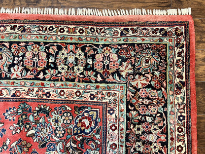 Square Persian Sarouk Rug 11x11 ft, Rare Size, Hand Knotted Wool Floral Allover Red Persian Carpet, Handmade Antique Rug - Nuvé