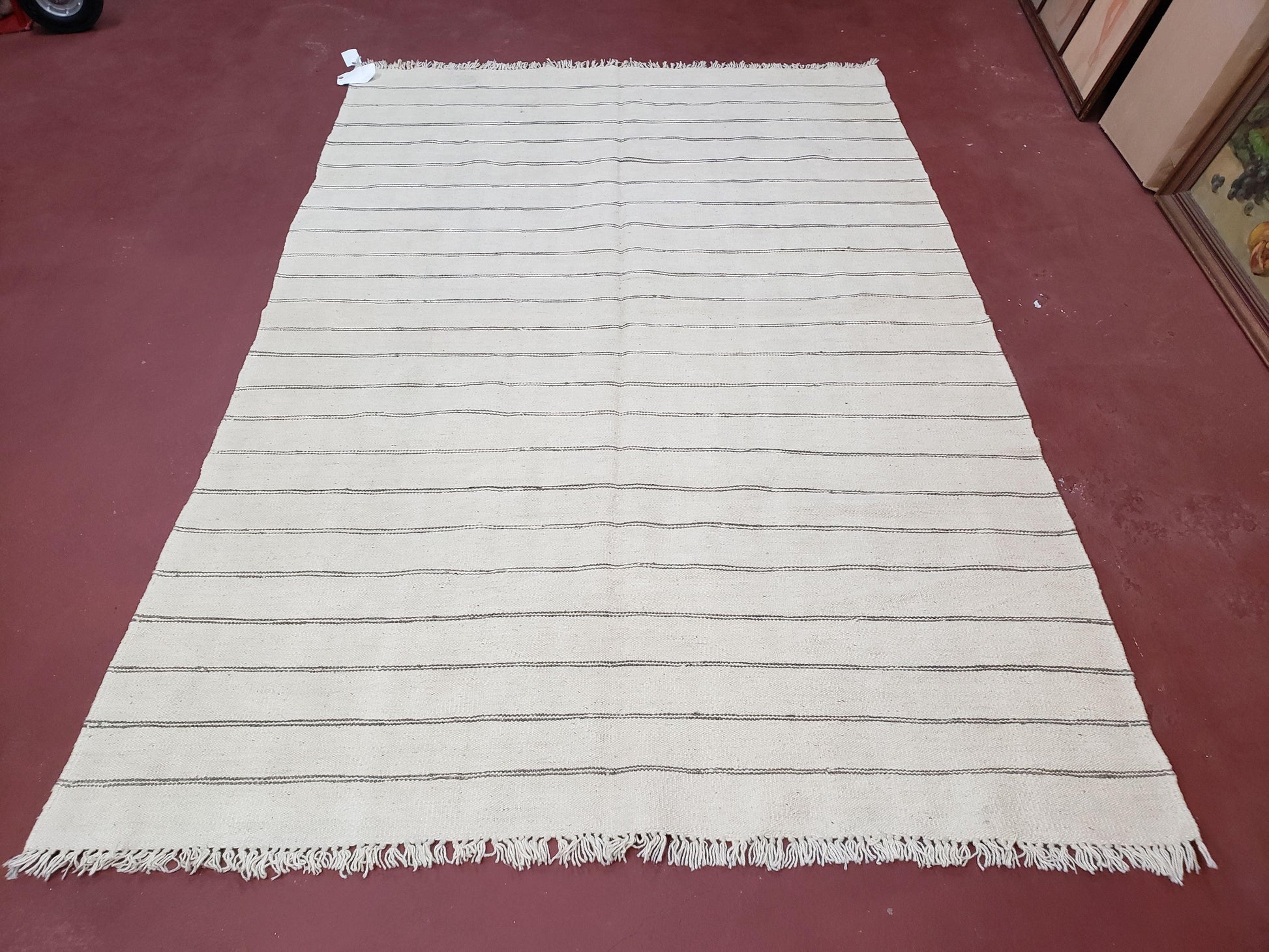 New Turkish Kilim Rug, Striped Area Rug, Southwestern Style, Off-white/Ivory Color, 5x8 Kilim Carpet, Hand-Knotted, Flatweave, Wool - Nuvé