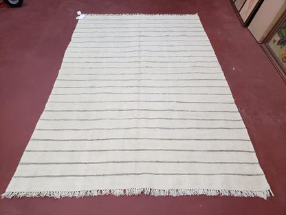 New Turkish Kilim Rug, Striped Area Rug, Southwestern Style, Off-white/Ivory Color, 5x8 Kilim Carpet, Hand-Knotted, Flatweave, Wool - Nuvé