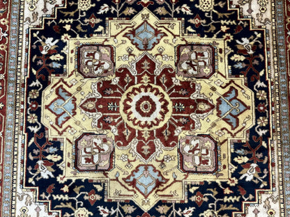 Indo Persian Heriz Rug 8x10, Geometric Medallion, Serapi Carpet, Wool Vintage Rug - Nuvé