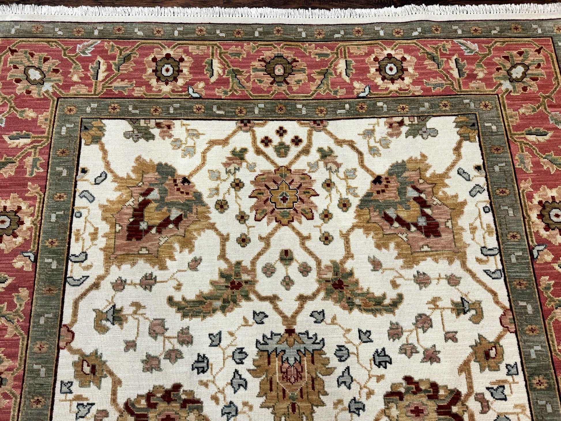 Flatweave Soumak Rug 6x9, Nourison Rug, Wool Handmade, Floral, Ivory - Nuvé