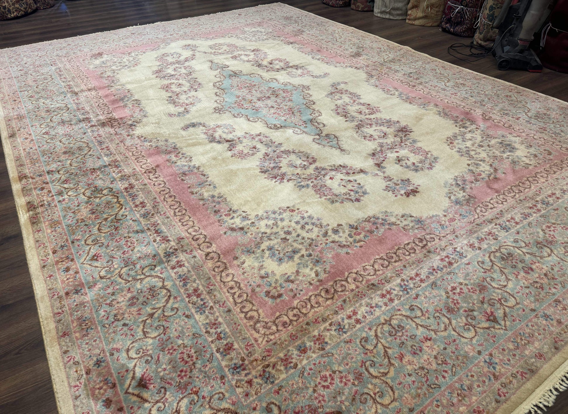 10x14 Karastan Kirman Rug #784 Pastel Ivory Kirman Medallion, Wool Antique Original 700 Series - Nuvé