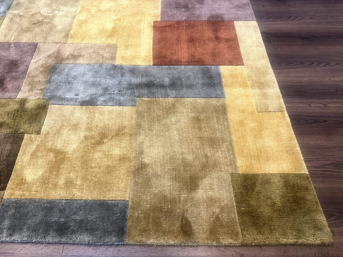 Modern Tibetan Wool Rug 8x10, Multicolor, Thick Pile, Contemporary, Nepali, Handmade - Nuvé