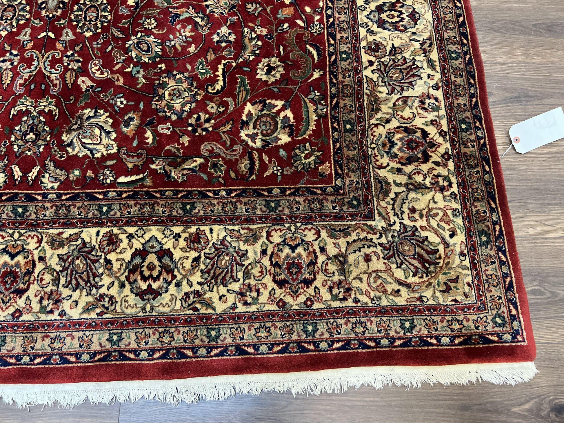 Vintage Indo Persian Rug 6x9, Very Finely Hand-Knotted Carpet 6 x 9 Red Cream Indian Oriental Carpet, Traditional Floral Wool Area Rug 1970s - Nuvé