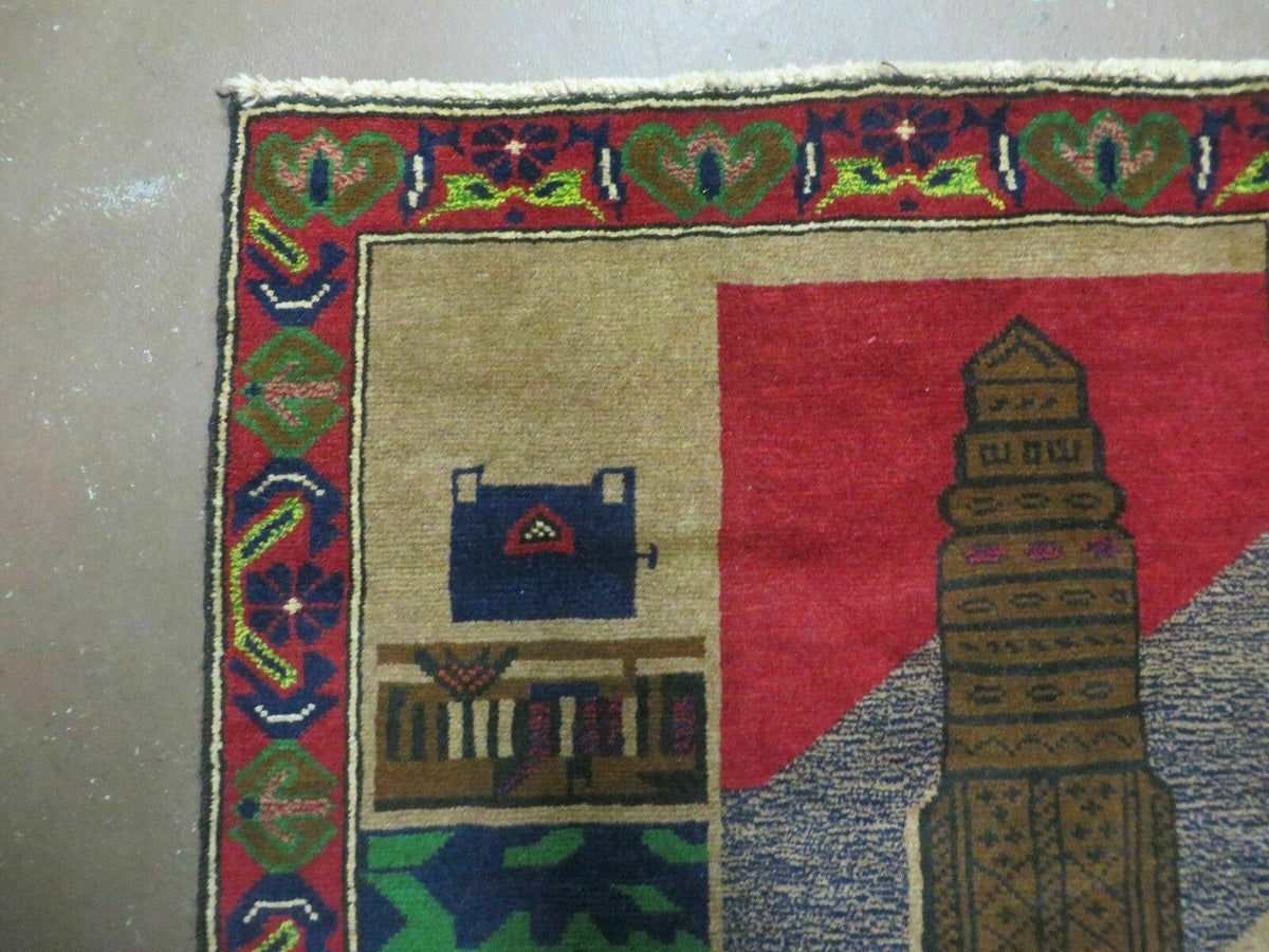 3' X 4' New Vintage Handmade Afghan Balouch Tribal Wool Pictorial Rug # 281