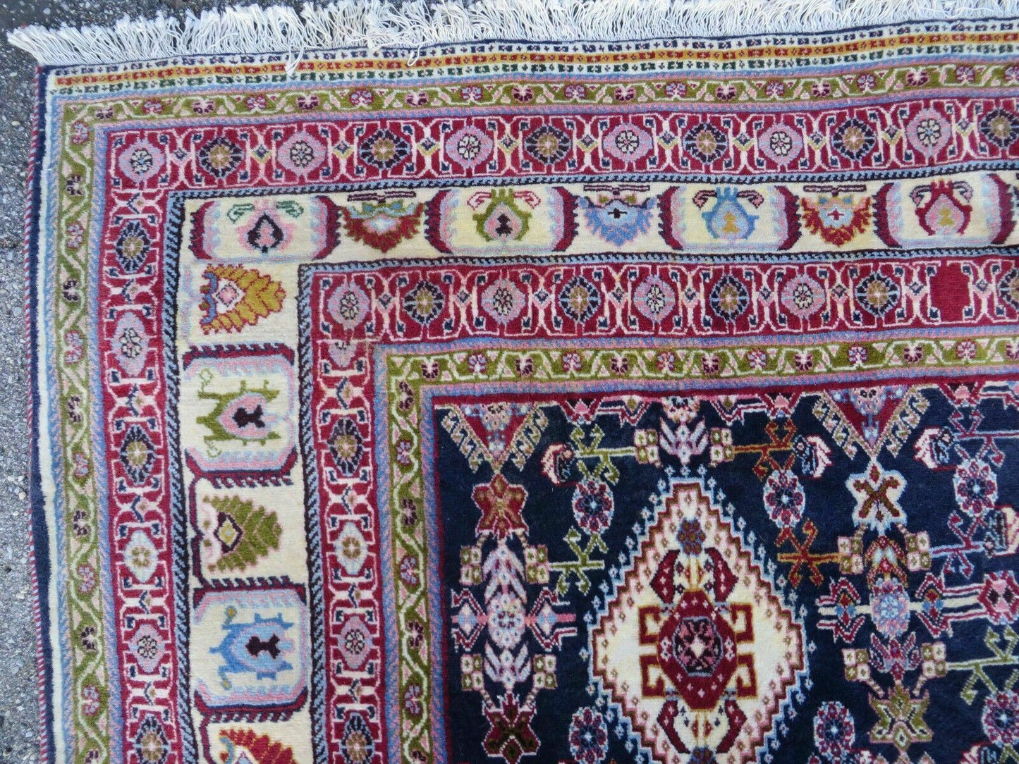 Oversized Persian Shiraz Tribal Rug 13x19, Palace Sized Oriental Carpet, Handmade Hand-Knotted X Large Rug, Red Blue Cream, Allover Herati Pattern - Nuvé