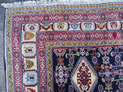 Oversized Persian Shiraz Tribal Rug 13x19, Palace Sized Oriental Carpet, Handmade Hand-Knotted X Large Rug, Red Blue Cream, Allover Herati Pattern - Nuvé