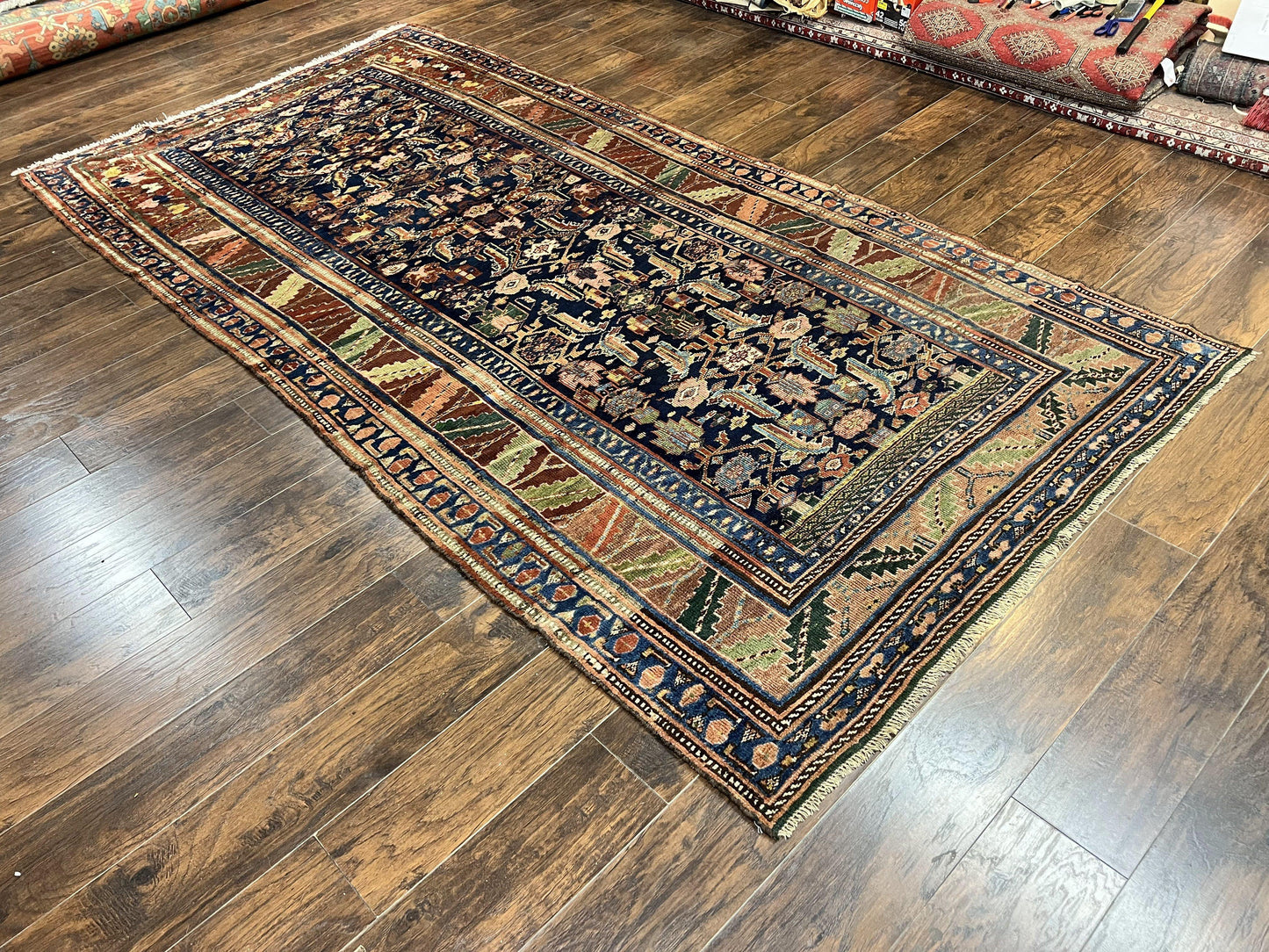 Caucasian Kalegy Rug 6x11, Wide Runner, Wool Hand Knotted Carpet, Navy Blue Tribal Rug, 1920s Antique Rug, 6 x 11 Oriental Carpet - Nuvé