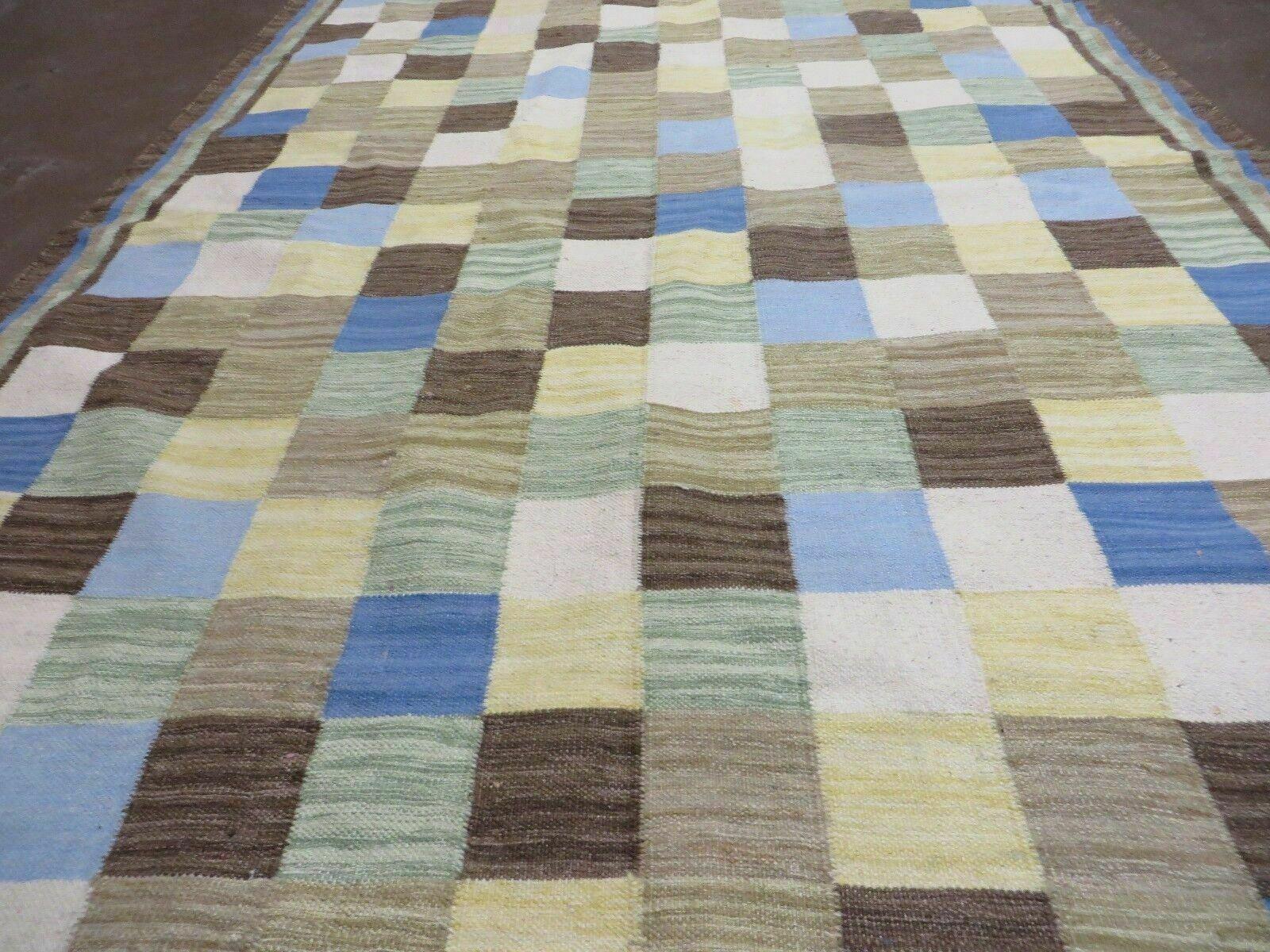 5' X 8' Hand-knotted Kilim Dhurrie Wool Cotton Rug Flat Weave Carpet Checkered Pattern Colorful Multicolor - Nuvé
