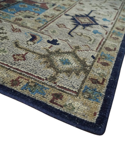 8x10 Antique look Brown, Beige and Blue Traditional Medallion wool Area Rug - Nuvé