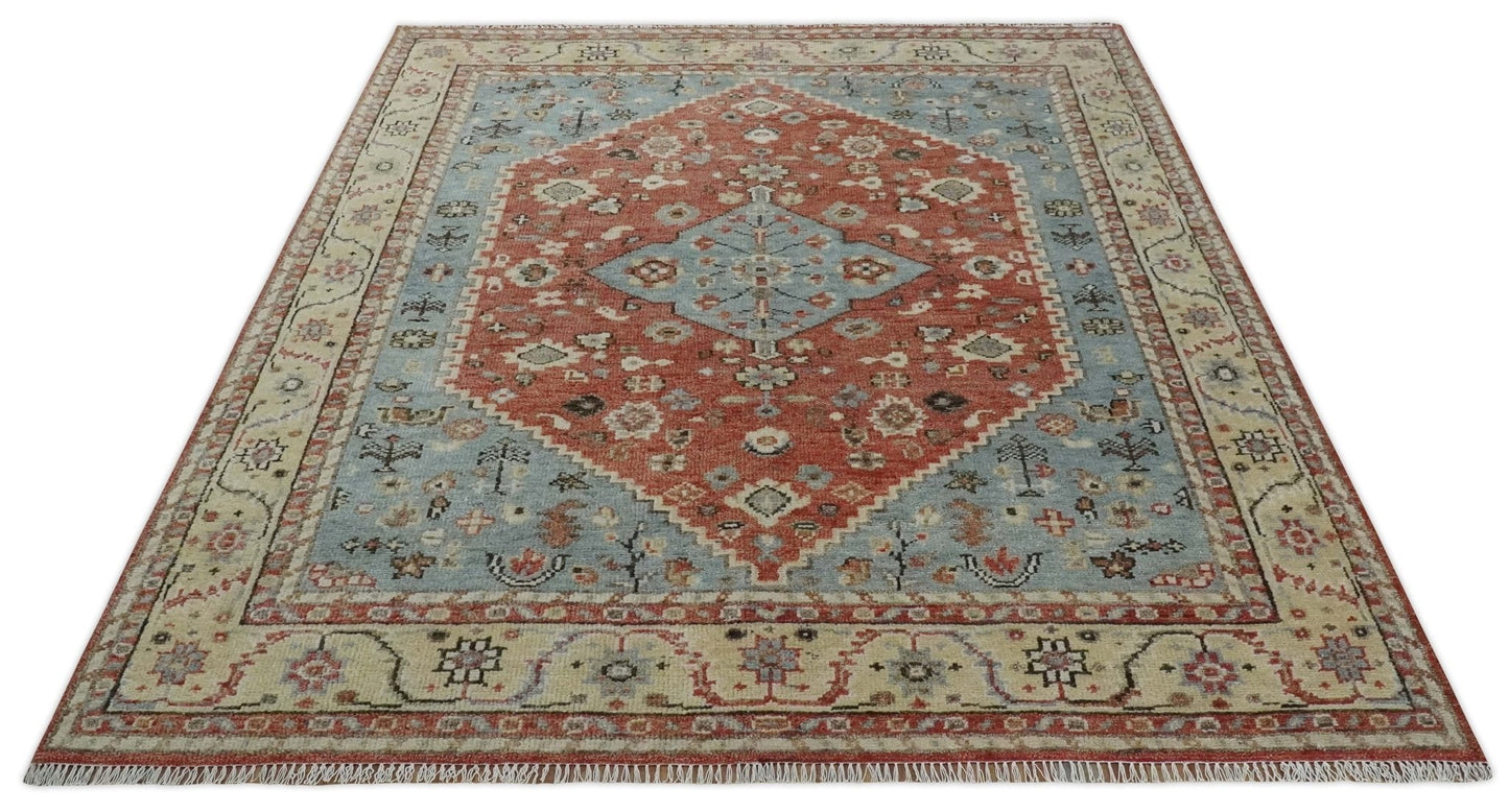 8x10 Antique look Traditional Floral Gray, Rust and Beige Hand knotted wool Area Rug - Nuvé