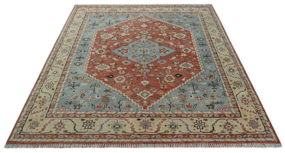 8x10 Antique look Traditional Floral Gray, Rust and Beige Hand knotted wool Area Rug - Nuvé