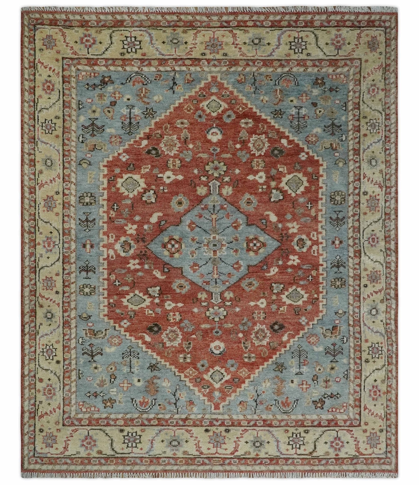 8x10 Antique look Traditional Floral Gray, Rust and Beige Hand knotted wool Area Rug - Nuvé