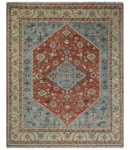8x10 Antique look Traditional Floral Gray, Rust and Beige Hand knotted wool Area Rug - Nuvé