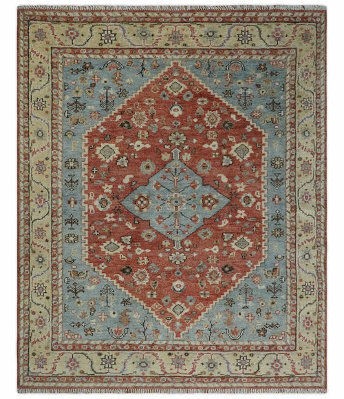 8x10 Antique look Traditional Floral Gray, Rust and Beige Hand knotted wool Area Rug - Nuvé