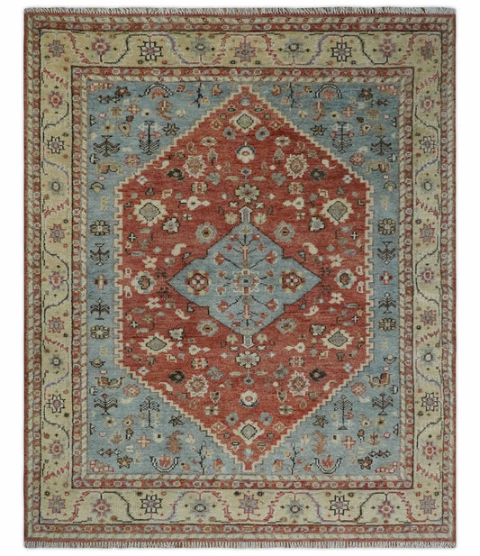 8x10 Antique look Traditional Floral Gray, Rust and Beige Hand knotted wool Area Rug - Nuvé